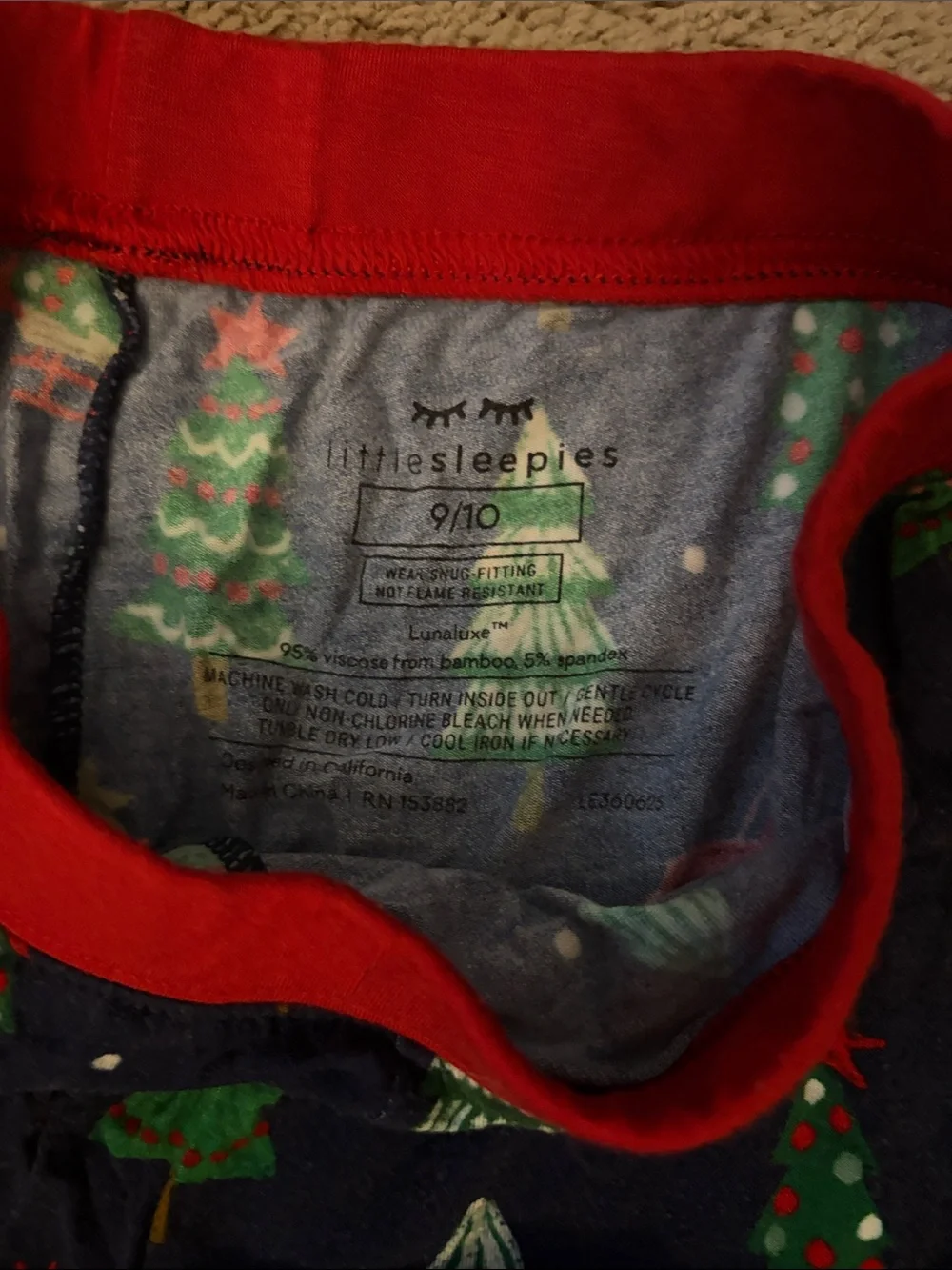 Little Sleepies Christmas Tree One-Piece Pajamas with Red Trim